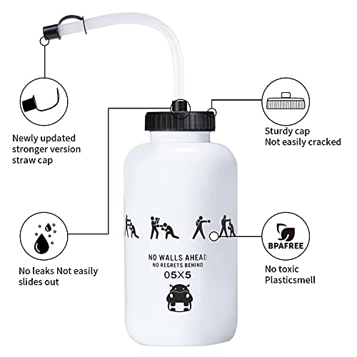 SHOKE Hockey Water Bottle with Long Straw 1 Liter Water Bottles BPA Free Boxing Lacrosse Water Bottle Squeezable for Sports Goalie Boxing Football Golf Gym Baseball Cycling Fitness Yoga 32 Oz-White