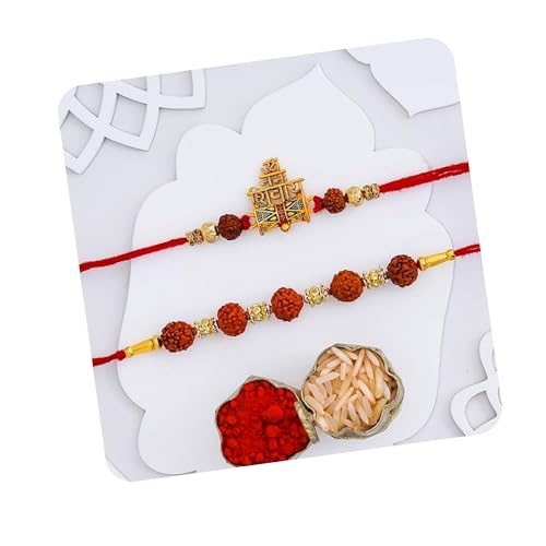 Image of eCraftIndia Set of 2 Light Blue Golden Premium Designer Rakhi for Brother Bhaiya Bhai | Roli Chawal Pack | Rakhi Combo