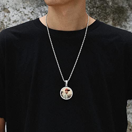 Yimeraire Memory Pendant Necklace Personalized Picture Pendant Round Photo Necklace Tennis Chain With Pendant For Men July Decoration Hip Hop Jewelry #TOP4
