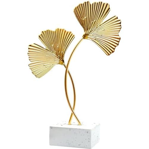 Décoration Salon, Petit Statue Décoration Intérieur Maison, Petit Ginkgo Biloba Sculpture Feuille, Ornement pour Salon, Bureau,Déco Maison Moderne (28 x 14 cm)