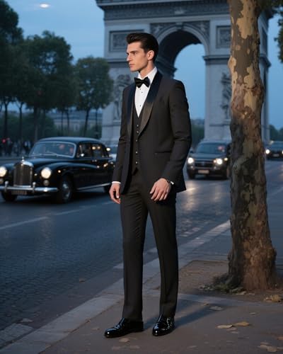 Men's Suit Slim Fit 3 Piece Tuxedo Shawl Collar Blazer Jacket Vest Pants Suit Set for Casual Wedding Prom Formal Wear4