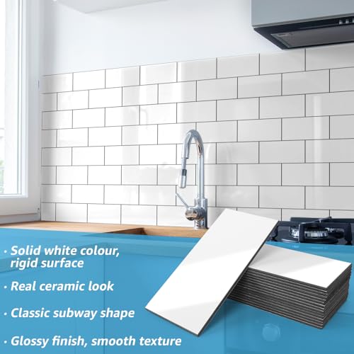 Art3d 102-Pack Peel and Stick Backsplash on Subway Tile, Glossy White