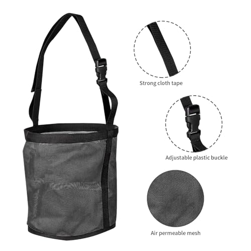 Pferdefutter Tasche, Futterbeutel für Pferde, 23,9 x 24,4 cm, Heavy-Duty Breathable PVC Mesh Getreide Futtertasche, mit verstellbarem Riemen und langlebigem Snap Pferd Maulkorb Futtertasche (Schwarz)