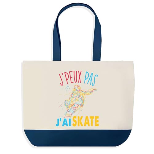Sac de shopping bleu grand sac de course provision avec dessin skate