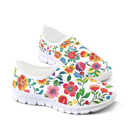 Image of Floral Sneakers for Women Colorful Art Shoes for Women Slip On Casual Work Shoes