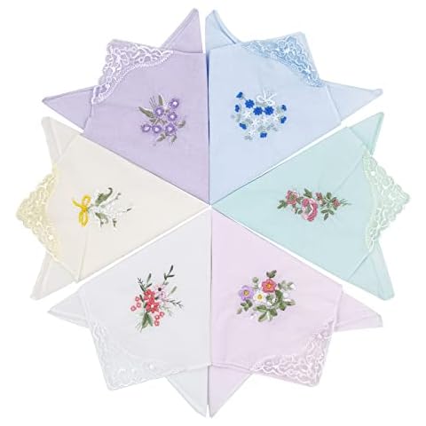 emlstyle Ladies Handkerchiefs, Women Embroidery Lace Hankies 100% soft Cotton Handkerchief 6 Pack Cover