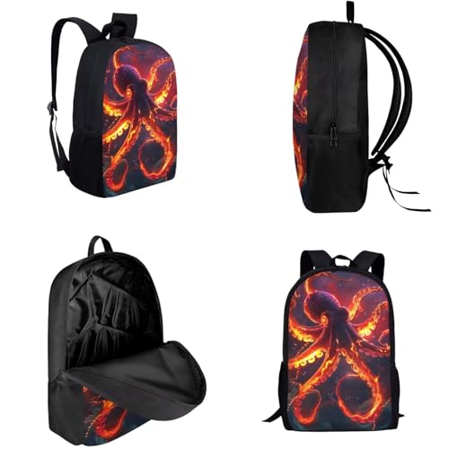 Cool Animal Print Backpack with Lunch Box Pencil Case Magical Lightning Octopus Backpack for Boys Girls Large Capacity Lightweight Red 17 Inch School Bag Set for Kids3