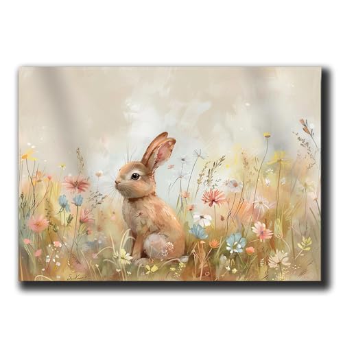 Easter rabbit bunny in flower field, hare cottagecore print, animal wall art painting decor, boho vintage Art, nursery decor, Bunny Wall Art, Rabbit Wall Art, Poster Print, Decor -  StoreUSA99