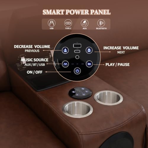 Image of Power Recliner Sectional Sofa, L-Shaped Living Room Furniture Set, Reclining Sectional Couch with Storage Console /Cup Holder for Living Room /House /Apt (Brown, 5 Seater)