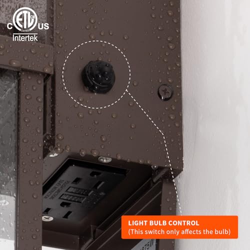 Image of mirrea 18 inch Classic Outdoor Wall Sconce with Built-in GFCI Outlet 1 Light in Oil Rubbed Bronze Rectangular Metal Frame and Clear Glass Shade Waterproof Porch Light Patio Light