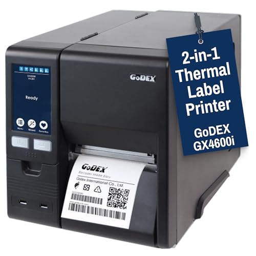McAuley Labels GoDEX GX4600i Thermal Label Printer with Ultra High-Resolution 600 DPI - Industrial UPS Label Printer for Detailed Barcodes, Warehouse, Logistic, Manufacturing &ndash; USB, Serial, Ethernet