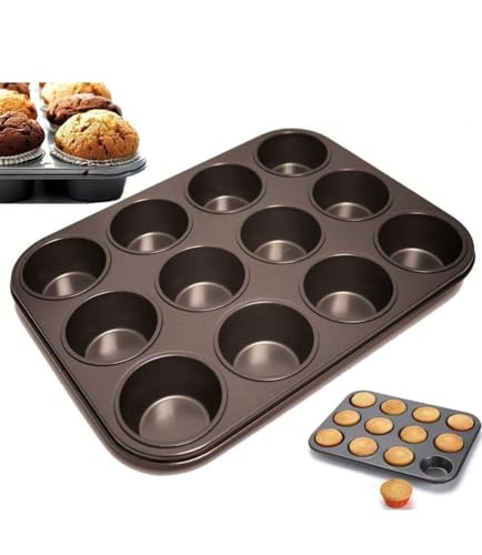 12 Cup Large Muffin Pan, Non-Stick Non-Stick Coated Cupcake Tray Baking Moulds Hold Cup - Image 3