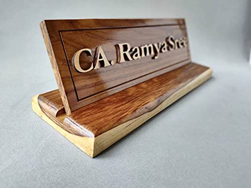 Image of 3D Text Wooden Desktop /Table Name Plate for Office with Stand for Doctor /Lawyer /Advocate /CEO /Police /CA /Architect / | Table Nameplate /Tabletop Nameplate for Professional