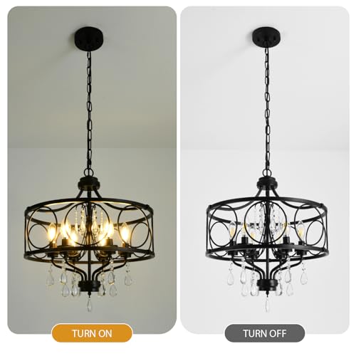 Mieloxiy 6-Light Modern Black Crystal Chandelier, Farmhouse Ceiling Light Fixture, Hanging Metal Pendant Lights Kitchen Island Dining Room Entryway Foyer by Mieloxiy - Image 7