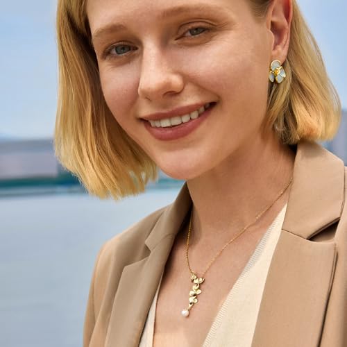 Cicy Bell Floral Pendant Necklace for Women Trendy 18k Gold Plated Shell Pearl Cubic Zirconia Dainty Long Y Necklace Jewelry Gifts4