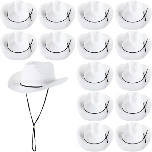 Image of JaGely 15 Pcs Straw Cowboy Hats Wide Brim Summer Hat Women Men Country Accessories for Western Themed Party Concerts Birthday