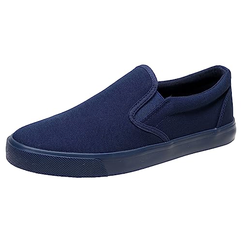 Jamron Homme Couleur Unie Slip on Chaussures en Toile Baskets Mode Décontractées Plimsolls Bleu Marine SN0706142 EU44