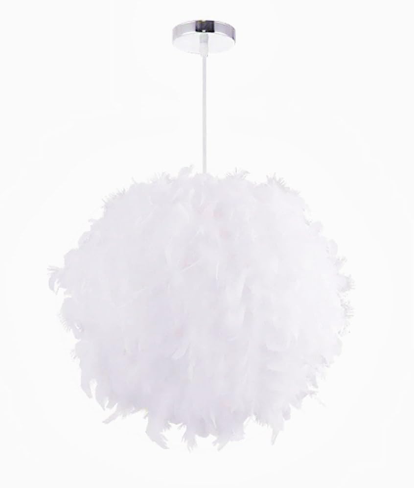Feather Light Shade Ceiling White Feather Ceiling Pendant Light Shade E27 DIY Square Lampshade Simple Luxuryx Diameter 20cm with Hanging line (B)