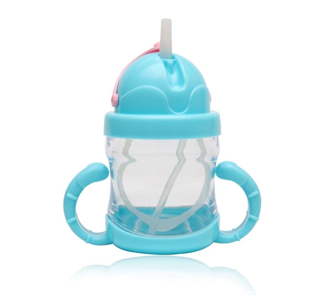 BADAL KIDZ Kids Sippy Cup with Handles, 125 ml, Clear with Green Lid, Double Handle Design|Feeding Straw Sipper 125ml Bottle for Infant Toddler Sippy Cup Leak Proof BPA Free (Blue)-image-5