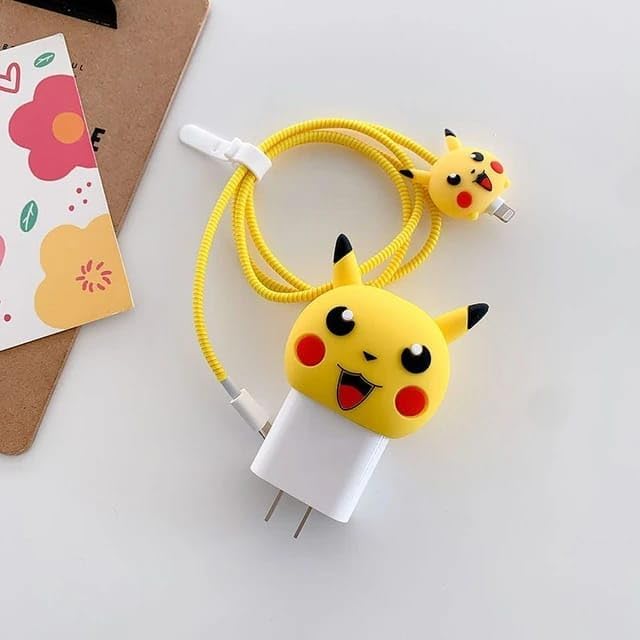 Image of Cartoon 3D Design Protective Case Compatible with Apple 18W - 20W USB-C Power Adapter Charger, Protective Cover for iPhone 18W & 20W Power Adapter Charger with Wire Saver. (Pika)