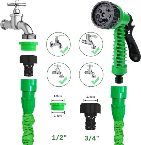 Expandable Garden Hose Pipe 15m 50ft, Hosepipes for Garden Flexible Garden Hose with 7 Function Spray Gun,Extendable Water Hose Retractable Magic Hose Pipe for Gardening Car Washing (Green-50FT) - Image 3