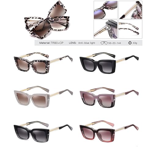 Square Frame Sunglasses Polarized Clip On Tr90 Magnetic Cat Eye Women Driving Sun Glasses Uv400 Acetate Temple4