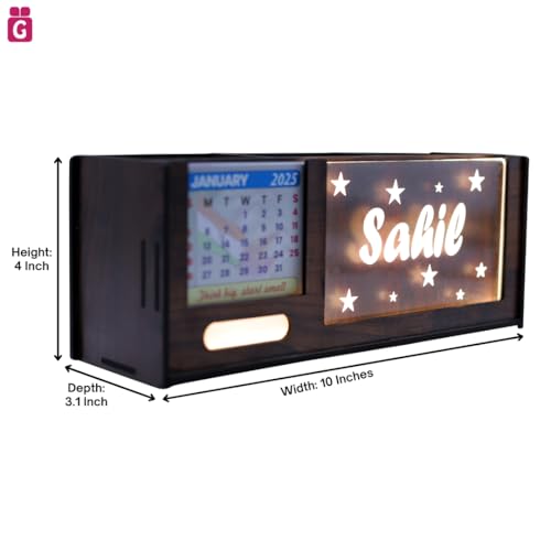 Image of Desk Organizer with LED Name Lamp | Customized Gift for Men, Women, Teachers, Doctors, Dad, Husband | Pen Holder, Table Lamp | Personalized Birthday Gift | Office Organizer - Three Box