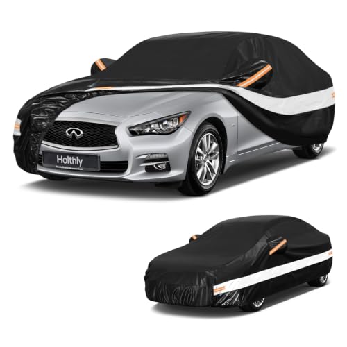 Image of 10 Layers Sedan Car Cover Custom Fit for Infiniti Q50 (2013-2026), Waterproof All Weather for Automobiles, Outdoor Full Cover Sun Rain Dust UV Protection with Cotton. Black