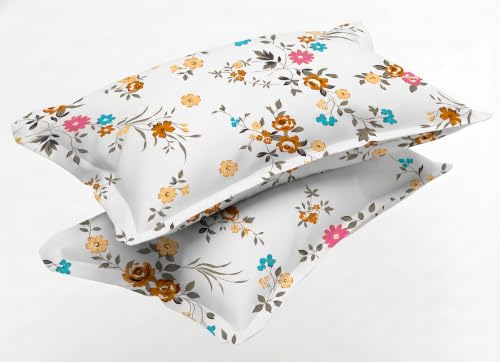 Image of IVAZA 240 TC Soft Ezyption Cotton Floral Print King Size Bedsheet - with 2 Pillow Covers, Hypoallergenic, Brethable, (Size- 90 x 90 Inch) Bright Fuchsia
