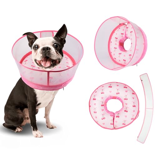 Image of Inflatable Recovery Dog Cone Collar for Large Medium Dogs After Surgery, Soft Dog Donut Collar Adjustable Recovery Bone for Pets, Prevent from Biting & Scratching(Pink M)