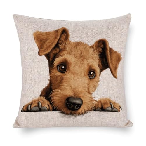 Lakeland Terrier Cushion Cover Case with Zipper 20x20in Cotton Linen Doggy Pillow Cover Square Pillow Case for Couch Bed Car Pub Coffee Bar Living Room Decoration Dog Gifts for Kids