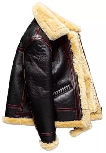 Men’s B3 RAF Black Mens Bomber Flying Aviator Real Shearling Red Stripe Leather Jacket2