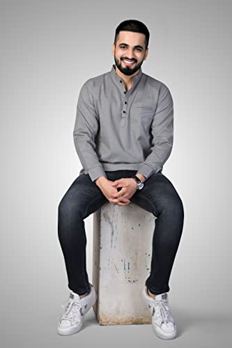 Image of Men's Cotton Regular Short Kurta | Casual & Ethnic Wear with Long Sleeve