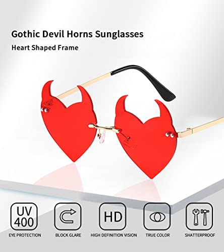 BOJOD Goth Horns Heart Sunglasses for Women Rimless 90s Punk Heart Glasses Trendy colored Sunglasses for Party Festival3