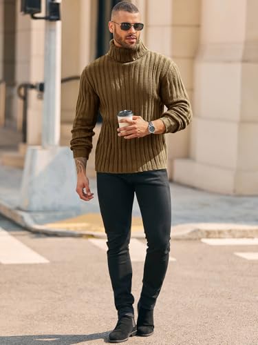 Runcati Mens Chunky Turtleneck Sweaters Cable Knitted Casual Slim Fit Fall Winter Warm Pullover Sweater4