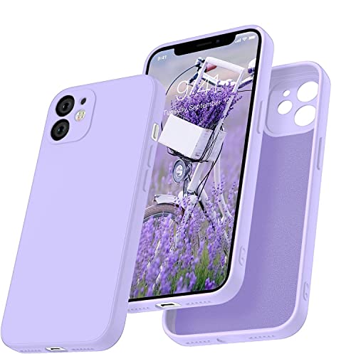 Image of VONZEE Square Candy Liquid Silicone iPhone Case Cover for iPhone 12 Mini, All Cube Series with Microfiber Lining Compatible iPhone 12 Mini (5.4 inch) (iPhone 12 MINI, Lavender)
