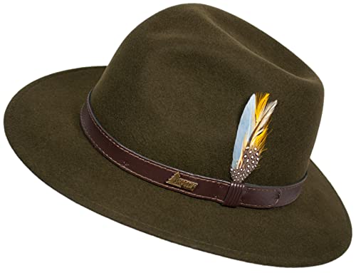 Hubertus Sombrero de caza con cordones de piel y plumas, para hombre y mujer (57)