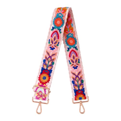 Image of Crochet Flower Purse Strap Embroidery Crossbody Shoulder | 2inch wide colorful floral knit purse straps crossbody replacement adjustable flower fashion for handbag guitar women