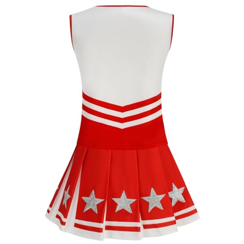 Girls Cheerleader Costume 5 PCS Shiny Star Style Kids Cheerleader Outfit with Pull Ring Pom Poms, Top, Skirt - Image 2