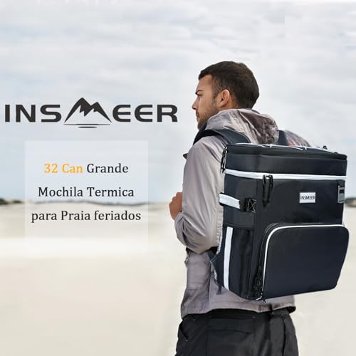 INSMEER Mochila térmica, refrigerador de praia isolado grande refrigerador de acampamento macio à pr