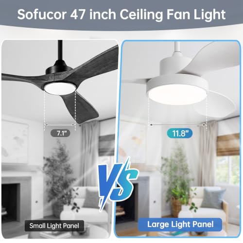 Image of Sofucor 47 Inch Ceiling Fan with Lights Flush Mount Modern Outdoor Ceiling Fans with Remote Control, 3CCT Dimmable 6 Speeds Quiet DC Motor & Timer for Patio Bedroom Living Room