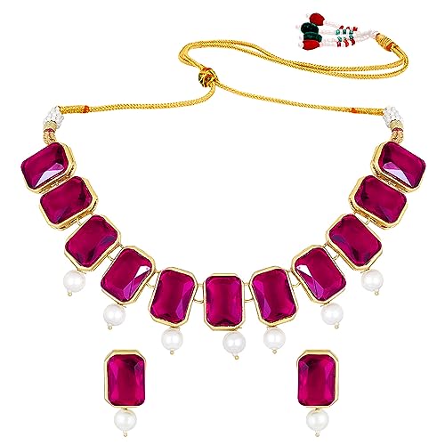 Image of Peora Traditional Crystal Necklace & Jewellery Set Gift for Women