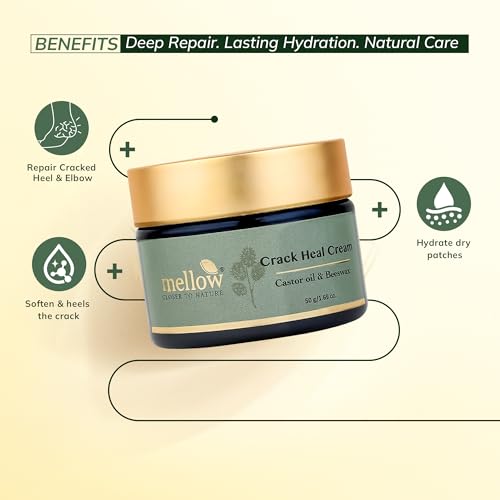 Image of Mellow Herbal Crack Heal Foot Cream | Ayurvedic for Cracked Heels & Dry Skin | Enriched with Beeswax, Sesame Oil & Castor Oil | Deep Nourishment & Fast Healing | Paraben-Free & Ayush Certified | 50g
