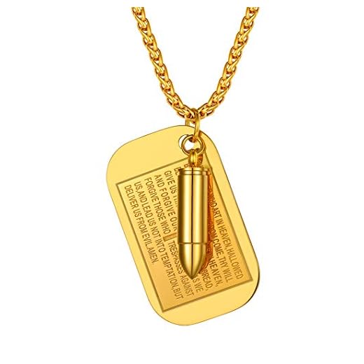 Richsteel Pendentif Collier Homme Balle Plaque Dog Tag Collier Pendentif Plaque en Or 18K,Dog Tag Style Militaire Armée pour Homme Pendentif d’Identification ID