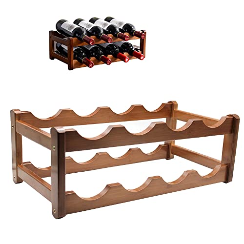 Estante de Vino, gabinete de Vino Tinto Estante de Vino Tinto Estante de Vino encimera, Soporte de 2 Niveles para Botellas de bambú, Estante de Almacenamiento de Vino, 43 x 23.5X 15 cm Cover