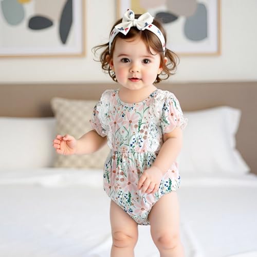 Merqwadd Baby Girl Bubble Romper Pack Short Sleeve Lace Bodysuit Vintage Newborn Summer Clothes3