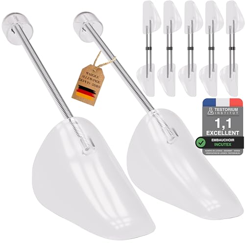 Incutex Lot de 5 Paires Embauchoirs de Chaussures taille adaptable 38-44, Forme Chaussure en Plastique pour Hommes Femmes, adaptés aux baskets, chaussures plates, mocassins, Transparent