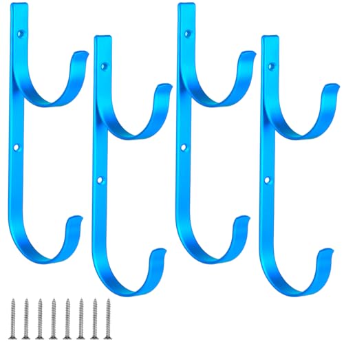 Dpyrrhic Pool Pole Hanger,4 Pcs Blue Aluminum Pool Hooks for Poles,Rakes,Skimmers,Nets, Vacuum Hoses, Garden Tools,Outdoor Equipment Hooks