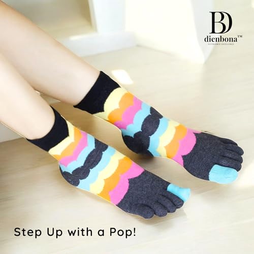 Image of Toe Socks Women - Non-Slip Grip Socks for Yoga, Pilates & Barre, Five Finger Cotton Athletic Socks with Storage Bag