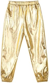 MSemis Kids Girls Boys Metallic Harem Dance Pants Loose Fit for Modern Hip Hop Street Dancewear Slim Gold 12